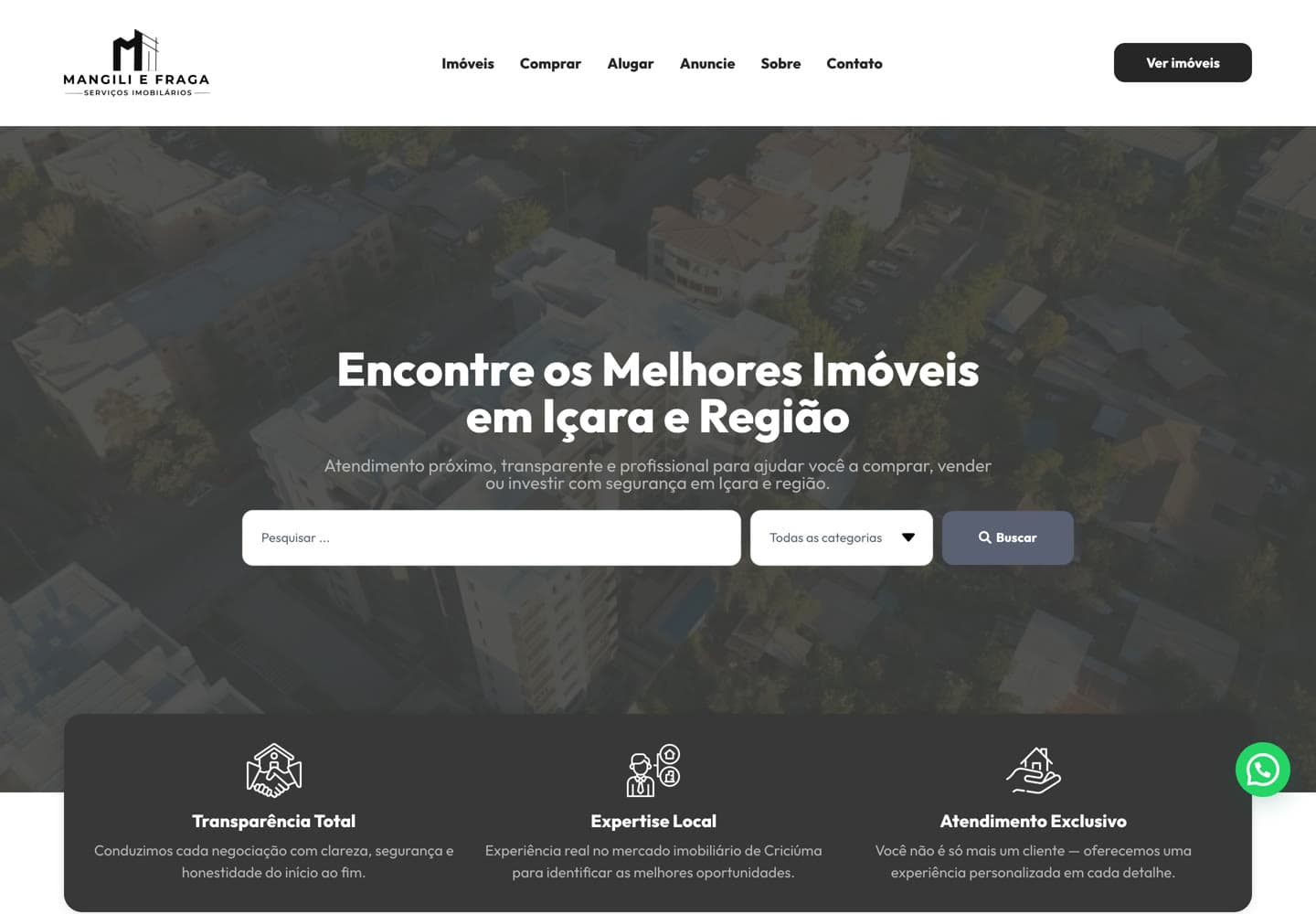 Topo do site da Mangili & Fraga: Encontre os melhores imóveis em Içara e região, com a busca